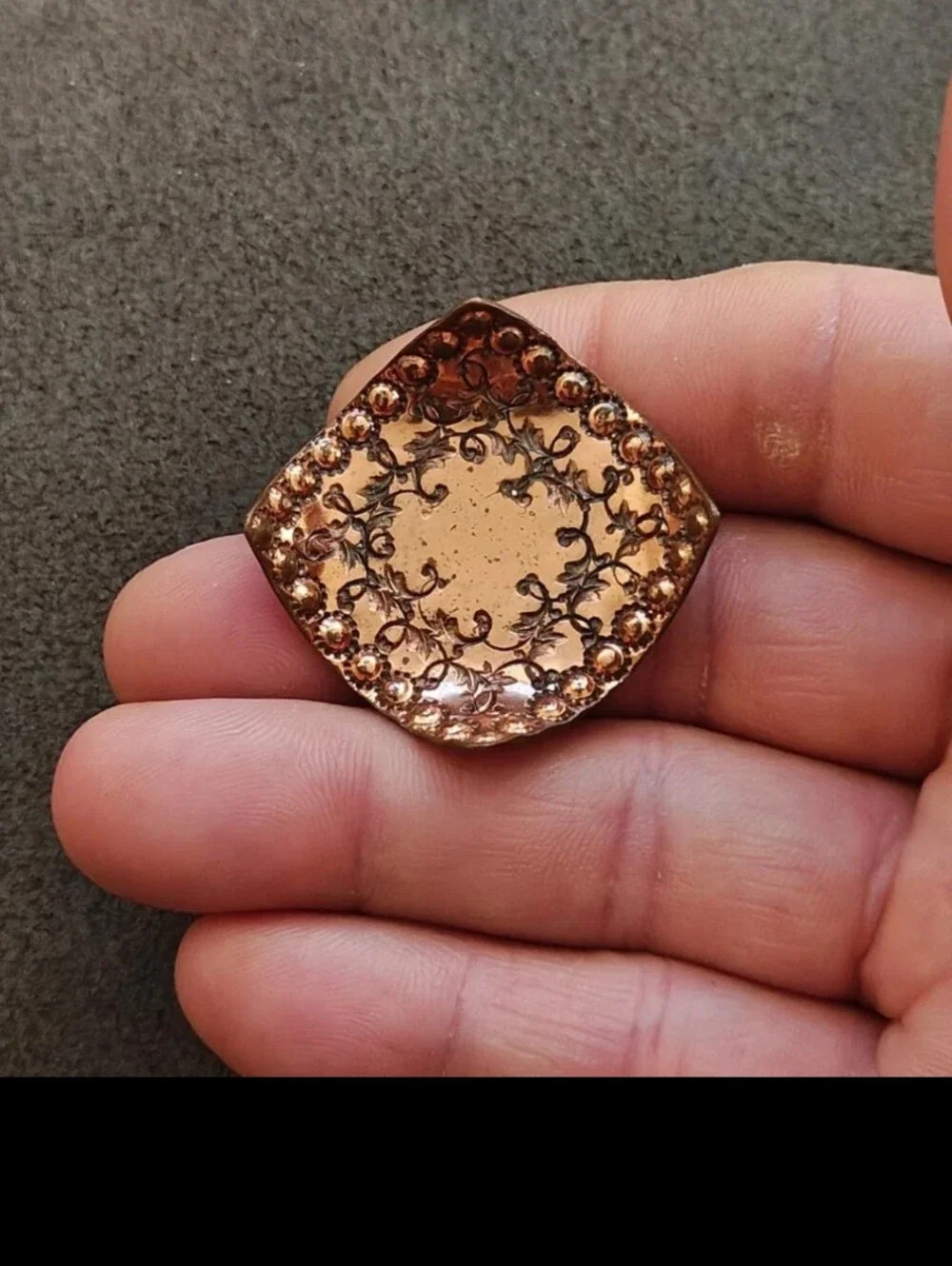 Rare Unique 1950s/60s Signed Gret Barkin Hand Wrought Wrought Copper Brooch